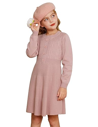 GRACE KARIN Mädchen Langarm Rundhalsausschnitt Lässig Kleider Geburtstag Gestricktes Mädchen Festlich Kleider Rosa 12Y von GRACE KARIN