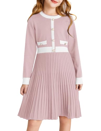GRACE KARIN Kleider für Mädchen Kleider Hochzeit Winterkleid Midi Kleid Teenager Knider Weihnachten Partykleid Rosa 7-8 Jahre von GRACE KARIN