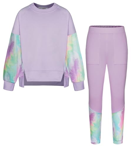 GRACE KARIN Mädchen Outfit Herbst Pullover Kurzes Sweatshirt Sweatpants Tracksuit 2-teilig Schule Sportbekleidung Helllila Leopard 12-14 Jahre von GRACE KARIN