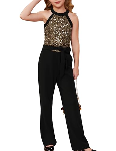 GRACE KARIN Mädchen Pailletten Overall Ärmelloses Jumpsuit Loose Fit Sommer Freizeitanzug Overall Schwarz 6-7 Jahre von GRACE KARIN