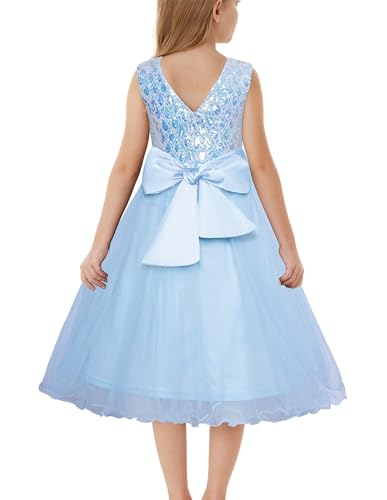 GRACE KARIN Mädchen Pailletten Prinzessin Kleid Party Hochzeit Blumenmädchen Tüllkleid Geburtstag Abendkleid Kinder Elegant Glitzerndes Kleid Hellblau 7-8 Jahre von GRACE KARIN