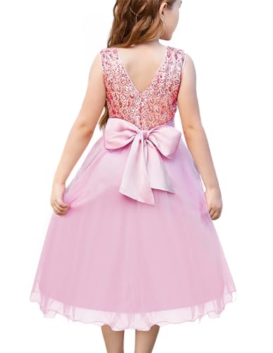 GRACE KARIN Mädchen Pailletten Prinzessin Kleid Party Hochzeit Blumenmädchen Tüllkleid Geburtstag Abendkleid Kinder Elegant Glitzerndes Kleid Hellrosa 5-6 Jahre von GRACE KARIN