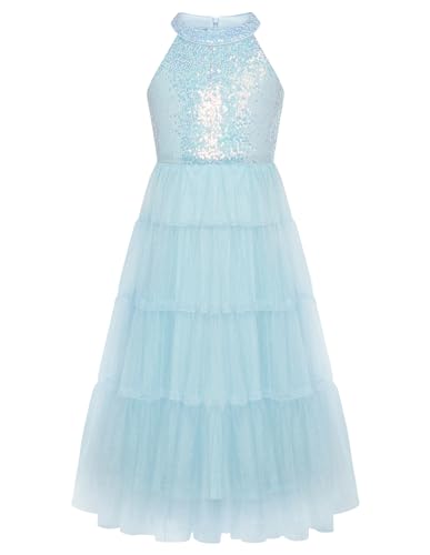 GRACE KARIN Mädchen Prinzessin Kleider 116 Kinder Festliches Party Geburtstag Pailletten Tüll Hochzeit Blumenmädchen Kleid 122 Blau von GRACE KARIN