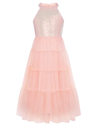 GRACE KARIN Mädchen Prinzessin Kleider 116 Kinder Festliches Party Geburtstag Pailletten Tüll Hochzeit Blumenmädchen Kleid 122 Rosa von GRACE KARIN