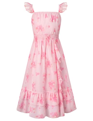 GRACE KARIN Mädchen Prinzessin Kleider Rüschen-Trägerkleid Festlich Kleid Rosa Druck 6 Jahre von GRACE KARIN