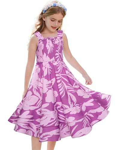 GRACE KARIN Mädchen Quadratischer Ausschnitt Geschmücktes Mieder Strandkleid Unregelmäßiger Saum A-Linien-Midi-Kleid Lila 5-6 Jahre von GRACE KARIN