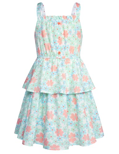 GRACE KARIN Mädchen Sommer Blumen Kleid Ärmellos Doppelter Saum Sonnenkleid Urlaub Freizeit Kleid Grün 8-10 Jahre von GRACE KARIN