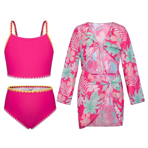 GRACE KARIN Mädchen Sommer Dreiteiliger Bademode Blumendruck Badeanzug 3 Stück Bikini Rosarot 6 Jahre von GRACE KARIN