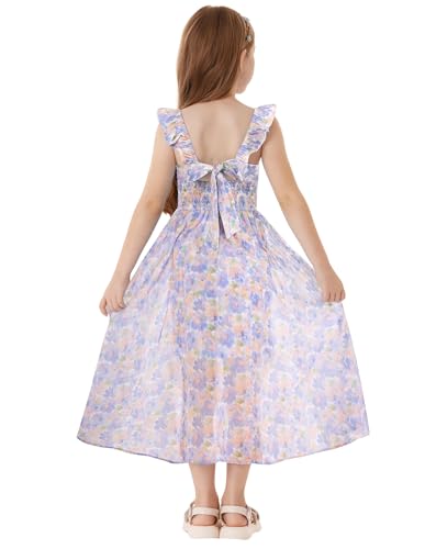 GRACE KARIN Mädchen Sommer Floral Bodycon Kleid Abendkleid Hochzeits Blumenkinder Kleid Girls Dress mit Chiffon Überzug Blau Lila 6-7 Jahre von GRACE KARIN