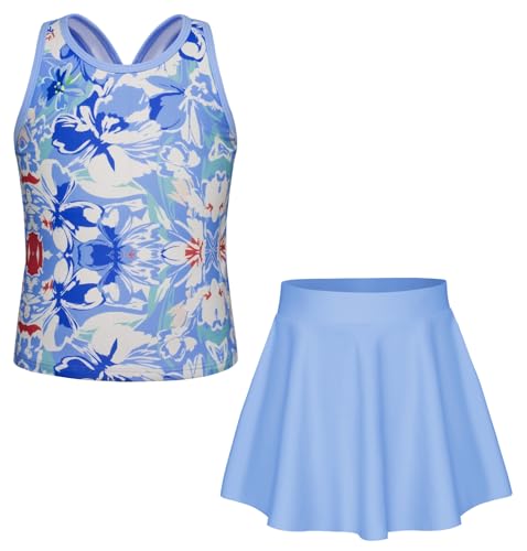 GRACE KARIN Mädchen Sommer Süße Bademode Blumen Druck Dreiteiliger Badeanzug Hellblau-Abstrakte Blumen 6 Jahre von GRACE KARIN