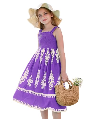 GRACE KARIN Mädchen Sommerkleid Ärmellos A-Linie Langes Kleid Violett 5-6 Jahre von GRACE KARIN