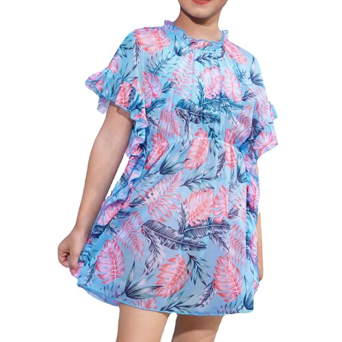 GRACE KARIN Mädchen Strandüberzug Sommer Strand Schwimmüberzug aus Netzstoff Bikini Cover Up Kleid Blau 6 Jahre von GRACE KARIN