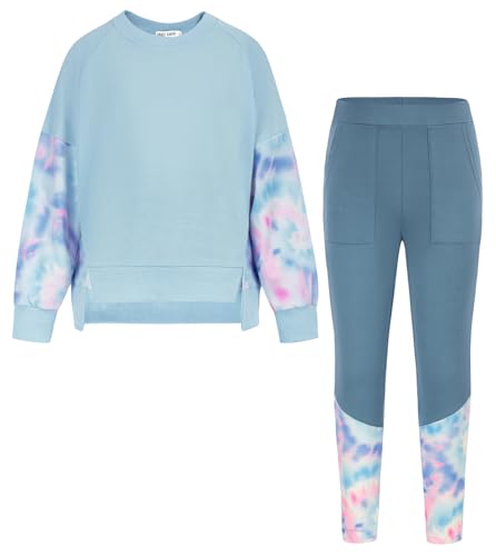 GRACE KARIN Mädchen Sweatshirt Outfits Tracksuit Langarm Rundhals Pullover Tracksuit Leggings Sweatpants Kleidung Hellblau Leopard 6-7 Jahre von GRACE KARIN