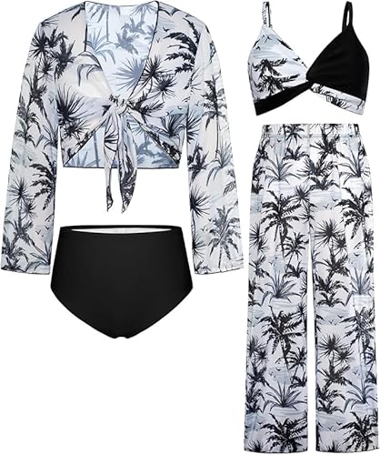 GRACE KARIN Mädchen Tankini Meerjungfrau Hawaiian Strand Badebekleidung Rosa Palme 7 Jahre von GRACE KARIN