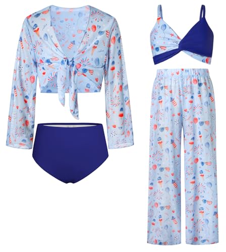 GRACE KARIN Mädchen Tankini Schwimmanzug Kinder Dreiteiliges Badeanzug Rosa Palme 14 Jahre von GRACE KARIN