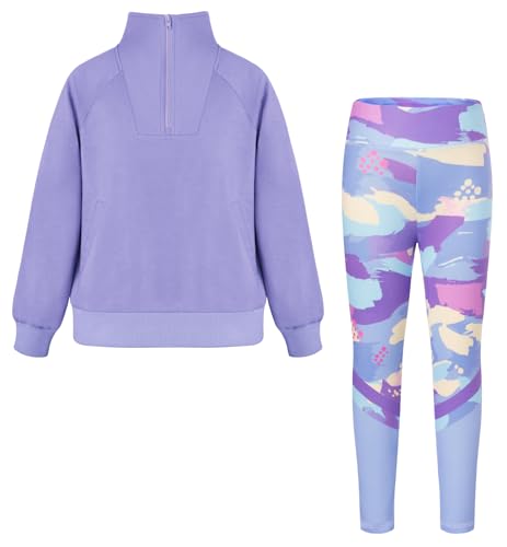 GRACE KARIN Mädchen Trainingsanzug Kinder Zweiteiler Bekleidungsset für Herbst Winter Pullover Sweatshirt Jogging Hose Lila 6-7 Jahre von GRACE KARIN