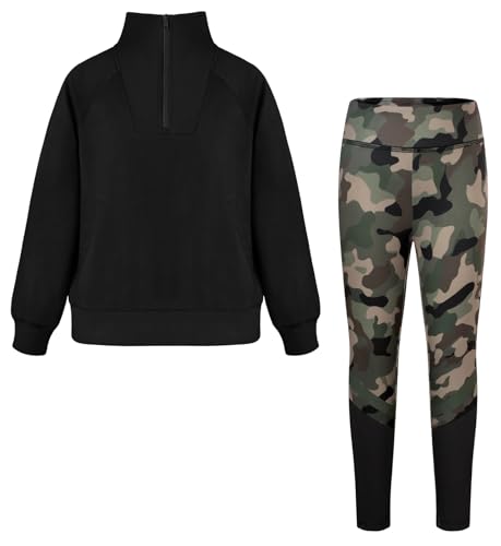 GRACE KARIN Mädchen Zweiteilig Kleidung Set Kinder Langarm Top + Leggings Hose Outfits Warm Kleidung Set Schwarz 8-9 Jahre von GRACE KARIN