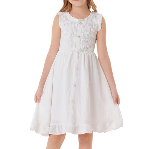 GRACE KARIN Mädchenkleid Sommer A-Linie Rundhals Kleid Ärmellos Einfarbig Freizeitkleid Weiß 7 Jahre von GRACE KARIN