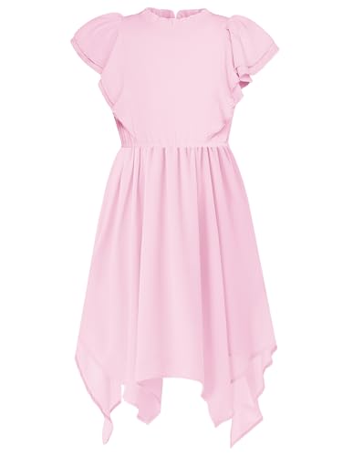GRACE KARIN Mädchenkleid mit Rüschen Runder Halsausschnitt Unregelmäßiger Saum A-Linie Urlaubspartykleid Hellrosa 12 Jahre von GRACE KARIN