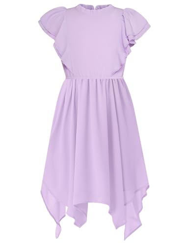 GRACE KARIN Mädchenkleid mit Rüschen Runder Halsausschnitt Unregelmäßiger Saum A-Linie Urlaubspartykleid Hellviolett 12 Jahre von GRACE KARIN