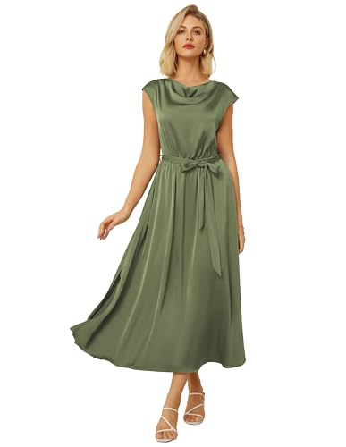 GRACE KARIN Midi-Abendkleid für Damen mit Schalkragen – formelles Sommerkleid für Hochzeitsgäste – Olivgrün XL von GRACE KARIN