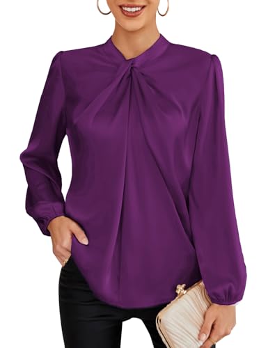 GRACE KARIN Oberteil Bluse Lang Langarm Damen Bowtie Bluse Oberteil Cl2199-14 Lila S von GRACE KARIN