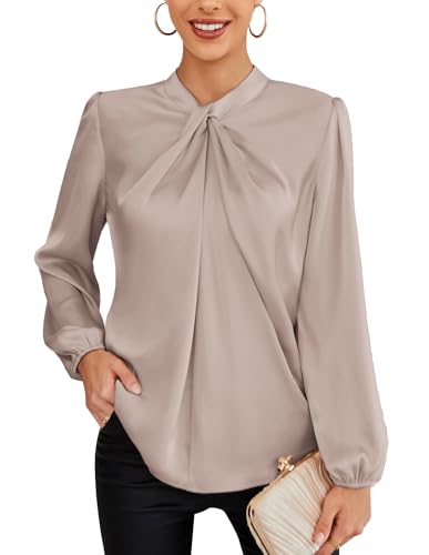 GRACE KARIN Oberteil Damen Langarm Bluse Bowtie Khaki Business Oberteil CL2199-20 Khaki XL von GRACE KARIN