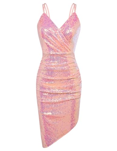 GRACE KARIN Pailletten Kleider Damen Bodycon Cocktailkleider Ballkleider Rosa XXL von GRACE KARIN