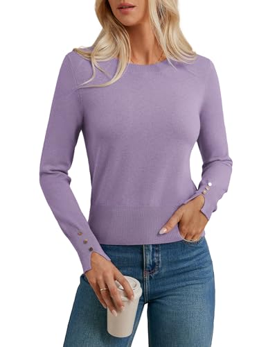 GRACE KARIN Pullover Damen Elegant Herbst Rundhals Langarm Gerippter Saum Strickpullover mit Schlitz CL0244-06/Lila XL von GRACE KARIN