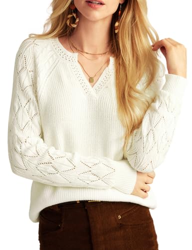 GRACE KARIN Pullover Damen Herbst Ausgehöhlter Strickpullover Langarm Mode Freizeit Strickpulli XXL Beige -2 von GRACE KARIN