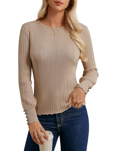 GRACE KARIN Pullover Damen Herbst Rundhals Langarm Warm Casual Strickpullover Damen Oversize Elegant Dunkelapricot XXL von GRACE KARIN