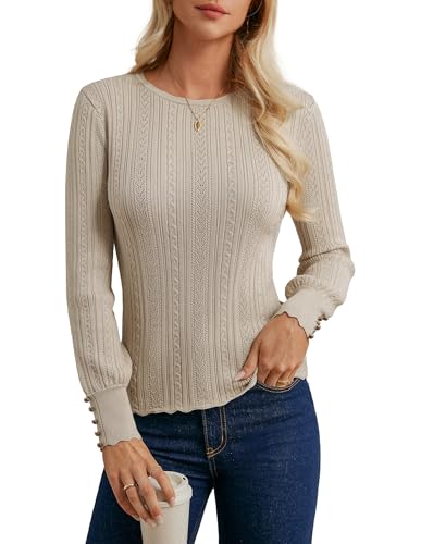 GRACE KARIN Pullover Langarm Damen Herbst Casual Rundhals Apricot Strickpullover Damen Winter Warm Sweater Elegant Hellapricot L von GRACE KARIN