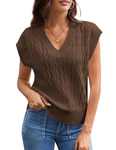 GRACE KARIN Pullunderweste für Damen für Bluse Flügelärmel Kapuzenpullover Streetwear Dunkelbraun L von GRACE KARIN