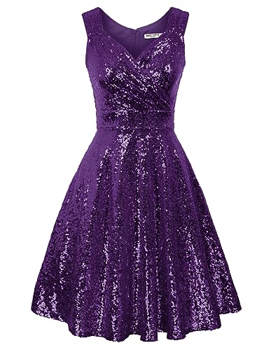 GRACE KARIN Retro Kleid Damen 50s Kleider Knielang v Ausschnitt Kleid perlen Petticoat Kleid CL1061-20 M von GRACE KARIN