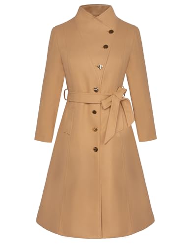 GRACE KARIN Reversmantel mit Gürtel Einreihiger mittellanger Wintermantel in A-Linie mit Langen Ärmeln Khaki M von GRACE KARIN