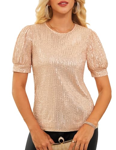GRACE KARIN Rockabilly-Top für Damenglitzerndes Pailletten-T-Shirtkurze Ärmel Rundhals-Bluse Sekt L GRACE KARIN Rockabilly-Top für Damenglitzerndes Pailletten-T-Shirtkurze Ärmel Rundhals-Bluse Sekt L von GRACE KARIN
