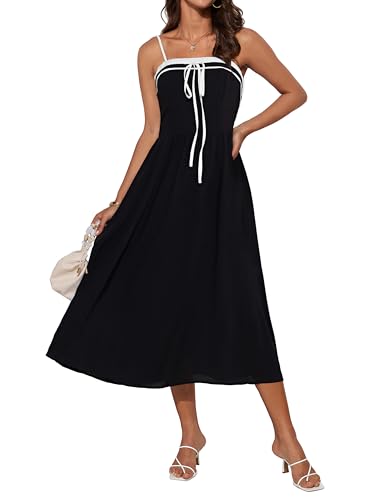 GRACE KARIN Rückenfreies Sling-Kleid für Damen A-Linie Taillenkleid Spaghettiträger Resort Maxi Elegantes Kleid Schwarz S von GRACE KARIN