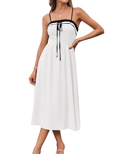 GRACE KARIN Rückenfreies Sling Kleid für Damen A-Linie Taillenkleid Spaghettiträger Resort Maxi Elegantes Kleid Weiß S von GRACE KARIN
