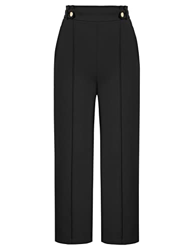 GRACE KARIN Schwarze Hose Damen Elegant Anziehen Elastische Taille Casual Daily Office Hose S von GRACE KARIN