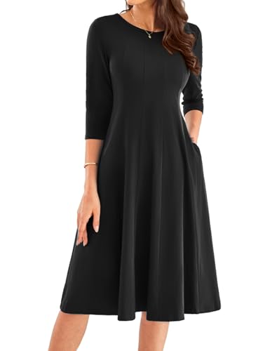GRACE KARIN Schwarzes Kleid Damen Elegant Freizeitkleid Damen A-Linie Basic Plisseekleid Vintage S Schwarz -1 von GRACE KARIN