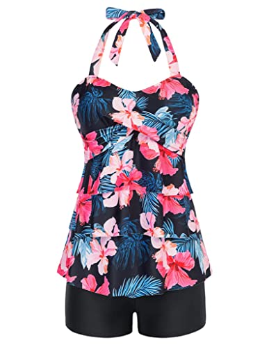 GRACE KARIN Schwimmanzug Damen Push Swimwear Neckholder Badebekleidung sexy Beachwear S Rosa Blumen von GRACE KARIN