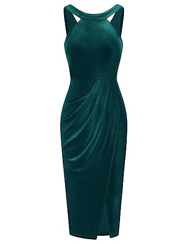 GRACE KARIN Slim Fit Damen Samtkleid Knie Abendkleid Dunkelgrün XXL von GRACE KARIN