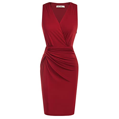 GRACE KARIN Sommer Ärmellos Figurbeton Vintage Sexy Plissiert Elegant Bleistift Kleider für Damen Rot M von GRACE KARIN