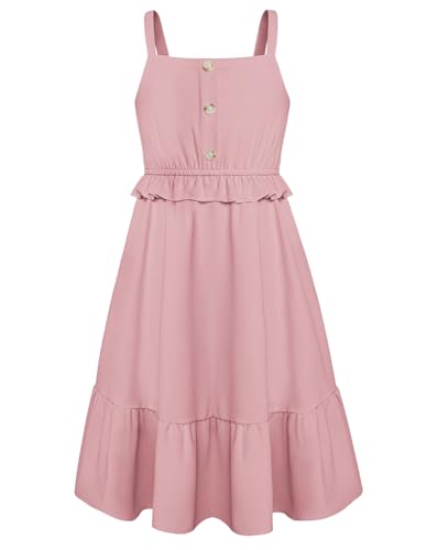 GRACE KARIN Sommer Mädchen Strapskleid A-Linie Freizeitkleid Quadratischer Kragen Kleider Strand Urlaubskleid Rosa 12 Jahre von GRACE KARIN