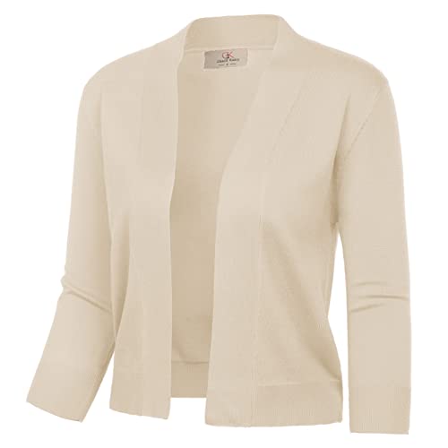 GRACE KARIN Sommer Strickjacken für Damen 3/4 Ärmel Cardigan Freizeit Büro Strick Shrugs Aprikose XL von GRACE KARIN