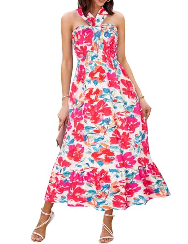 Sommerkleid Damen Lang Ärmellos Blumen Strandkleid Mit Tasche Böhmisch Boho Kleid Damen cl1860-3 L von GRACE KARIN