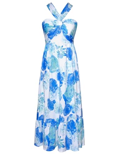 Sommerkleid Damen Lang Ärmellos Blumen Strandkleid Mit Tasche Böhmisch Boho Kleid Damen cl1860-37 L von GRACE KARIN