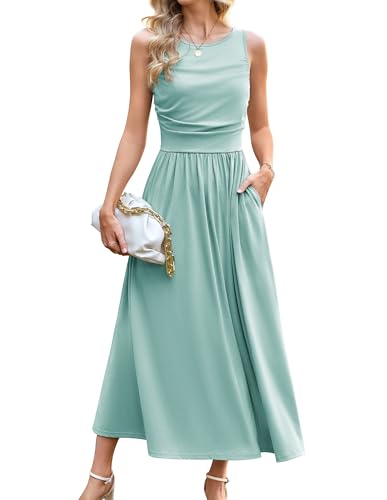 GRACE KARIN Sommerkleid Damen Rundhals Rüschen Tank Top Maxi Party Kleid Casual Hochzeit Boho Strandkleid Grün XXL von GRACE KARIN