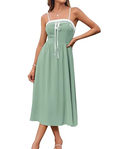 GRACE KARIN Spaghettiträgerkleid Freizeitkleider für Damen Sommer Party Urlaub Strandkleid Hellgrau Grün M von GRACE KARIN