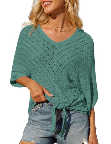 GRACE KARIN Strandpullover für Damen Bikini-Badeanzug-Coverups. Pullover mit ausgehöhlten Fledermausärmeln Aquagrün S von GRACE KARIN